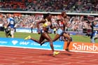 Christine Ohuruogu (GB) beats Amantle Montsho (Bot) in the 400 metres at the IAAF Diamond League, Birmingham.